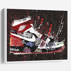 Retro Jordan OG Nike Shoes Graffiti Wall Art by Luxuriance Designs. Made in USA. Shoes Graffiti, Picture Acrylic, Graffiti Photography, Boho Scandinavian, Hobby Room, Graffiti Wall Art, Art Street, Graffiti Wall, Graffiti Styles