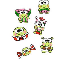 cartoon character stickers on a white background with an image of four different kinds of monsters