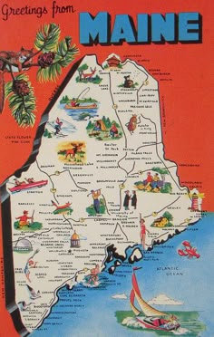 a map of maine with many different things on it