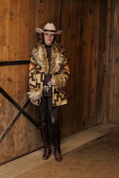 Blanket pattern coat with faux fur collar and cuffs. Toggle closure with belt. Pockets. Polyester/Acrylic. Imported. Aztec Jacket, Pattern Coat, Cowboy Chic, Plain Jacket, Blanket Jacket, Pendleton Jacket, Western Style Outfits, Resort Outfit, Indian Inspired