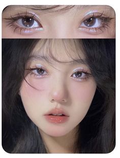 Natural Disco Makeup, Ethereal Make Up Look, Sweet And Cool Makeup, Heavy Under Eye Makeup, Asian Aesthetic Makeup, Korean Makeup Look Lips, South Asian Eye Makeup, Everyday Glitter Eye Makeup, Croquette Aesthetic Makeup