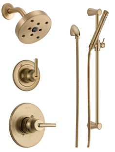 thermostaer and shower faucet with handset in brushed brass finish