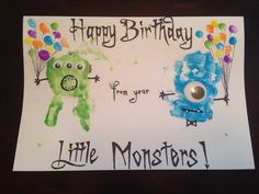 a birthday card with two little monsters on it