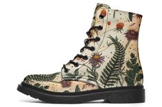 Midsummer Boots - Vegan Leather Doc-Style Boots with Durable Stitched on Soles Flower Combat Boots, Festival Boots, Long Tee Shirts, Gym Backpack, Punk Boots, Eternal Summer, Walking On Clouds, Postcard Collection, Style Boots