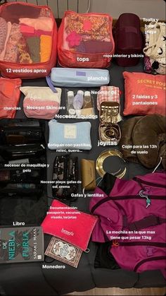 the contents of an open suitcase are shown in this image, with instructions on how to pack them