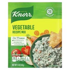 knor vegetable mix in a bowl with tortilla chips and tomatoes on the side