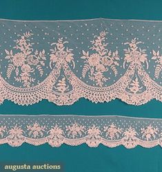 two different types of lace on a blue background with the words august auction written below