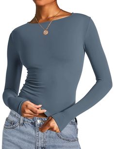 PRICES MAY VARY. Inject some pastel hues into your new season wardrobe with this fitted long sleeve crop top! AKEWEI tight long sleeve shirt, offers a buttery soft, lightweight and stretchy material (92% Cotton and 8% Spandex), long sleeves, a boat neckline, a flattering slim fit and a crop length. This long sleeve top is an essential piece to your everyday wardrobe doll. Our trendy going out tops for women feature a flattering slim fit and a crop length, with a boat neckline and long sleeves. T