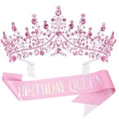 We offer Free Shipping on all order!! Welcome to my stores, The Smart of your choice and satisfaction guarantee. Pink Crystal Birthday Crown for Women Birthday Queen Tiara with Combs Glitter Birthday Sash Happy Birthday Party Decorations Birthday Gifts Product Description ♕ ENCHANTING CROWN: A pink crown adds a touch of sparkle to your birthday party dress. The crown is encrusted with beautiful rhinestones that sparkle, and with the unique pink glitter BIRTHDYA QUEEN sash, you are our queen! ♕ PERFECT SIZE: The crown is about 2.7 inches tall and 5.7 inches in diameter; weighs about 0.25 pounds, a little weight will make you feel a queen.The length of the sash is 67 inch, suitable for women and teenage girls of all ages. ♕ MATERIAL : The crown is made of high quality crystals, rhinestones a Happy Mothers Day Messages, Queens Tiaras, Birthday Sash, Crown For Women, Mother Day Message, Pink Crown, 19th Birthday, Glitter Birthday, Birthday Party Dress