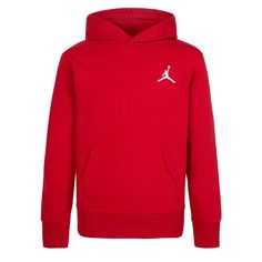 Iconic Jumpman Logo Embroidery Brings An Extra Touch Of Cool, Sporty Style To This Pullover Hoodie From Jordan. Designed In Lightweight Brushed Fleece, This Hoodie Is A Comfy Essential. Ribbed Hem Front Kangaroo Pocket Long Sleeves With Ribbed Cuffs Jumpman Logo Embroidery At Left Chest Hood Relaxed, Dropped Shoulders Color: Gym Red Jordan Hoodies, Air Jordan Red, Hoodie Jordan, Jordan Sweatshirt, Crossover Sweater, Jordan Essentials, Red Jordans, Jordan Red, Red Pullover