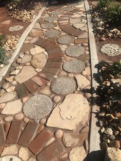 a stone path with stepping stones and gravel