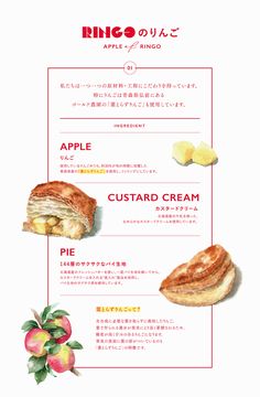 the menu for an apple and custard cream sandwich is shown in japanese writing