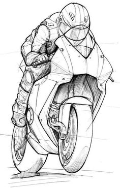 a drawing of a person on a motorbike with helmet and goggles riding it