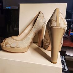 Designer Heels At Their Finest. These Coach Heels Are A Steal, Brand New And In The Original Box. These Shoes Have Never Been Worn And Are In Perfect Condition! Coach Heels, Rich Fabric, Walker Boots, Coach Shoes, Fit N Flare Dress, Designer Heels, Boot Sandals, Rain And Snow Boots, Snow Boots