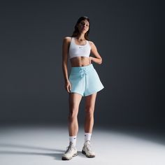 Grounded in style, comfort and versatility, meet our take on luxury loungewear. These loose-fitting shorts are made from midweight brushed fleece for a soft yet structured feel. And exaggerated details (like elongated ribbing and drawcord) ensure your look is anything but basic. High Waisted Shorts, Nike Sportswear Phoenix Fleece, Luxury Loungewear, Loungewear Luxury, Women Lifestyle, Loose Shorts, Stay Cozy, Nike Sportswear, Snug Fit