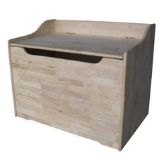 a wooden storage box with an open lid