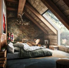 an image of a bedroom in the attic