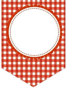 a red and white checkered table cloth with a circle on the center in the middle