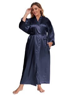 PRICES MAY VARY. It's the right season to slip into our sleek soft plus size long silk robes/plus size long satin robes/full length satin bathrobe. Perfect for loungnig and after bathing. Lightweight long silk robes for women plus size; We use the best quality soft satin as the material of our plus size robes. Fabric is very soft, light, silky, breathable and comfortable. Perfect for lounging and after bathing. Fun to mix with wardrobe. The pure color plus size long satin robe hits at ankle; Fea Bridesmaid Bathrobe, Satin Bathrobe, Ceremonial Clothing, Silk Robe Long, Satin Robes, Bridal Kimono, Silk Robes, Robes For Women, Plus Size Robes