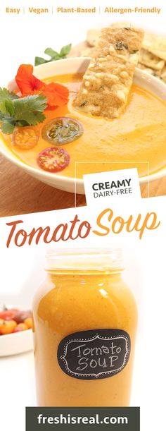 the recipe for creamy tomato soup is shown