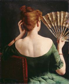 a painting of a woman holding a fan