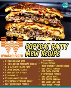 an advertisement for whatabugger's copycat patty melt recipe