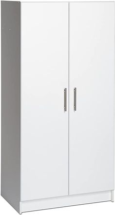 a tall white cabinet with two doors