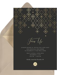 a black and gold wedding card with the words, you're us on it