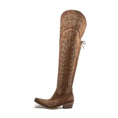 PRICES MAY VARY. This thigh high cowboy boots has heel height about 5 CM/1.96" chunky heel,faux leather upper material,Synthetic lining These wide calf cowgirl boots with emborided detail is a must have this season Over the knee wide calf boots are fit true to size; If you have a wide foot, high instep or high arch-size up. Cowgirl boots are suitable for Casual, Party, Office, Gown, Dating, offer a fashion look and comfortable to walk around in all day! Western over the knee boots would be the b Over The Knee Western Boots, Cowboy Boots Wide Calf, Thigh High Boots With Jeans, 70s Country Fashion, Thigh High Cowgirl Boots, Thigh High Cowboy Boots, Winter Cowgirl Outfit, Office Gown, Wide Calf Boots For Women