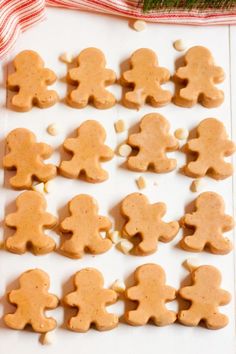 gingerbread cookies with peanut butter frosting and sprinkles on a white surface