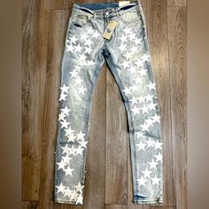 Light Blue Blue Denim Jeans With Star Patch, Blue Jeans With Star Print For Spring, Blue Star Print Jeans For Spring, Spring Blue Jeans With Star Print, Mnml Jeans, Custom Jeans, Denim Color, Colored Denim, Mens Jeans