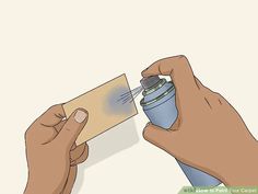 two hands holding a spray bottle and an empty business card with the word how to use it