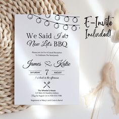 a wedding card with the words we said it was bbq written in black and white