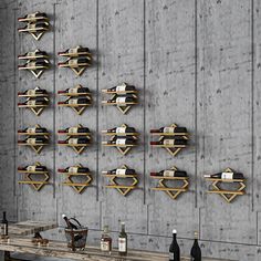 the wine rack is made out of wooden planks