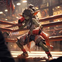 an animated image of a female fighter in a boxing ring