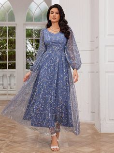 Women Prom Dresses Elegant Semi Formal Wedding Guest Dress, For Birthday, Graduation, Homecoming Dusty Blue Party  Long Sleeve Knitted Fabric All Over Print A Line Non-Stretch Winter,Spring/Summer/Fall Weddings & Events, size features are:Bust: ,Length: ,Sleeve Length: Long Sleeve Fitted Bodice Bridesmaid Dress For Party, Blue Dress For Wedding Party Season, Blue Dresses For Wedding And Party Season, Blue Dress For Wedding And Party Season, Blue Gown For Wedding Party Season, Blue Long Sleeve Bridesmaid Evening Dress, Blue Mother Of The Bride Dress With Sweetheart Neckline, Blue Gown For Wedding Guest Or Prom, Blue Gown For Wedding Guest And Prom Season