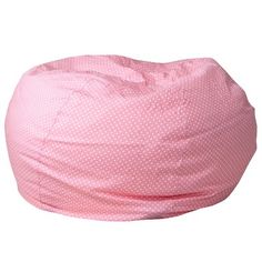 a pink bean bag chair sitting on top of a white floor