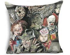 a pillow with an image of horror characters on it