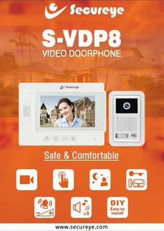 an advertisement for a video door phone with the words safe and comfortable on it's screen