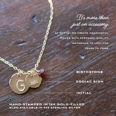 Honor the strong woman in your life with her own unique initial and zodiac sign necklace on a cool celestial themed card. When she wears it she'll have a reminder of her best qualities, and everything she's accomplished. Perfect astrology themed birthday gift for a best friend, or personalized bridesmaid gift. This necklace is made of 14k Gold Filled materials and measures approximately 18", which is a perfect length for most women! This necklace features 2 disc pendants - a medium initial stamp Month Chart, Gift For A Best Friend, Astrology Birthday, Friends Bridal, Zodiac Sign Necklace, Symbol Necklace, A Best Friend, Teen Birthday, Zodiac Symbols