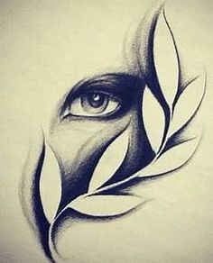 a drawing of a woman's face with leaves in the shape of her eyes