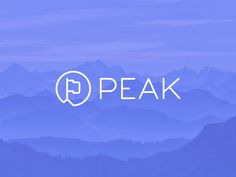 the peak logo is shown on top of some mountain range in blue and purple tones