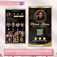 the instagram business card is designed to look like a woman's hair salon