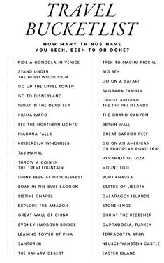 the travel bucket list is shown in black and white, with an image of people's names on it