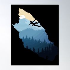 a man climbing up the side of a mountain poster