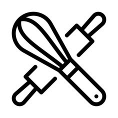 a black and white image of two kitchen utensils on a white background illustration