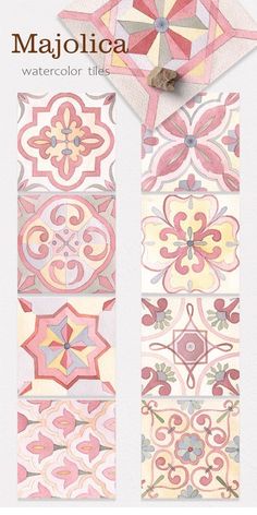 an image of colorful tile designs on the wall in different colors and sizes, with text that