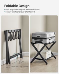 the folding luggage rack is designed to hold two suitcases