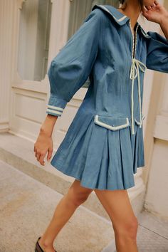 Starboard Mini Dress French Fashion Inspiration, Collar Of Dress, Marine Inspired Fashion, Easy Garments To Sew, Classic Aesthetic Outfits, Nautical Outfit Women, Sailor Coat, Fall Clothes For Women, Collar Outfits