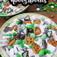 two plates filled with st patrick's day muddy buddies